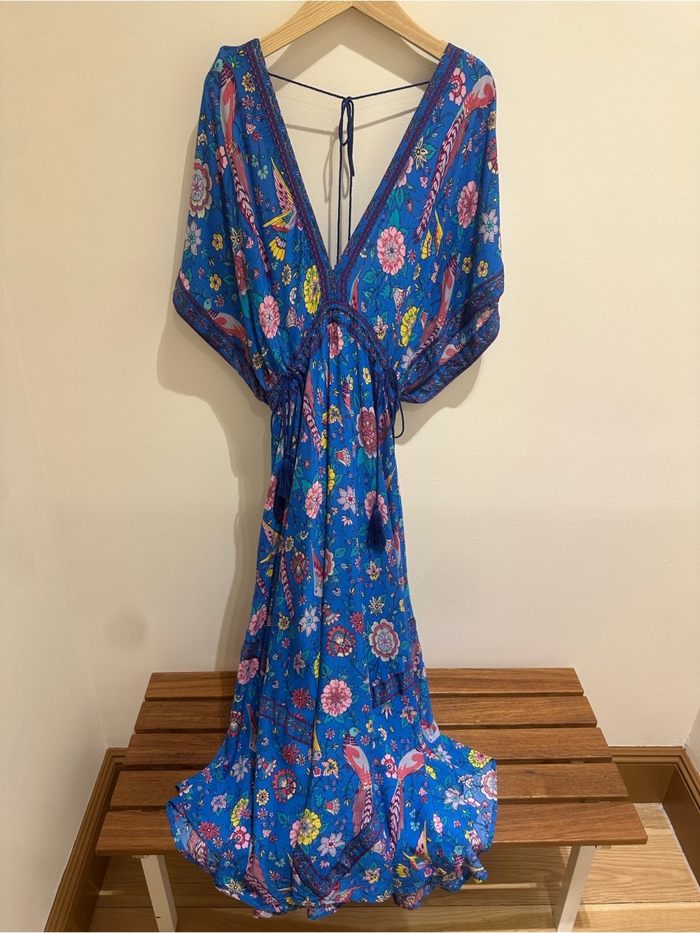 Vivid Blue Floral Tie-Back Maxi Dress